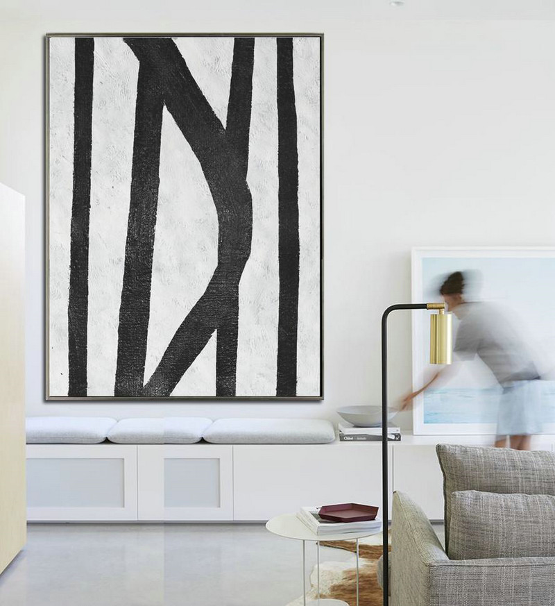 Black And White Minimal Painting On Canvas,Home Canvas Wall Art #U6E1